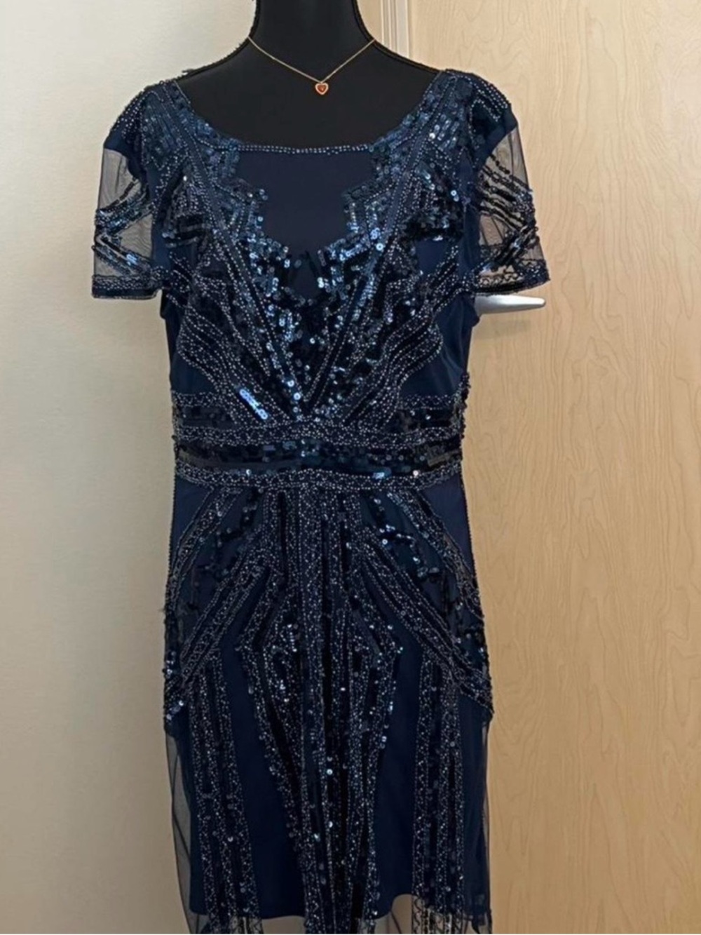 Vintage Navy Sequin & Beaded Midi Dress